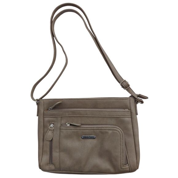 MultiSac Tan Gray Vegan Leather Shoulder Bag Adjustable Strap 10 x 8 x 2 - Picture 1 of 9